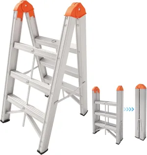 Aluminum Foldable Twin Front Collapsible A Frame 3-Step Ladder, Compact Step Stool with Wide Anti-Slip Pedal, EN131, 330lb Capacity