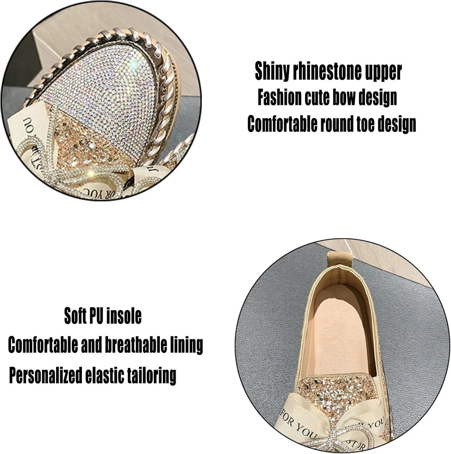 AMAZIDEAL Women's Rhinestones Glitter Bow Platform Loafers,Fashion Casual Slip-On Sequin Shiny Sneaker,Comfort Low Top Increase Height Walking Shoes