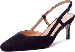 AMBELIGHT Womens Cute Office Square Toe Slingback Slip On Suede Kitten High Heel Pumps Shoes 2.5 Inch