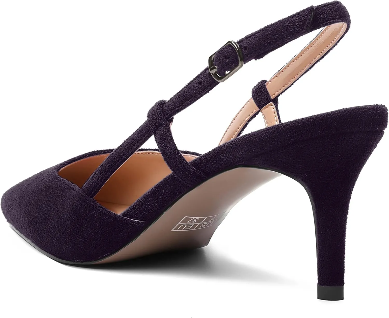 AMBELIGHT Womens Cute Office Square Toe Slingback Slip On Suede Kitten High Heel Pumps Shoes 2.5 Inch