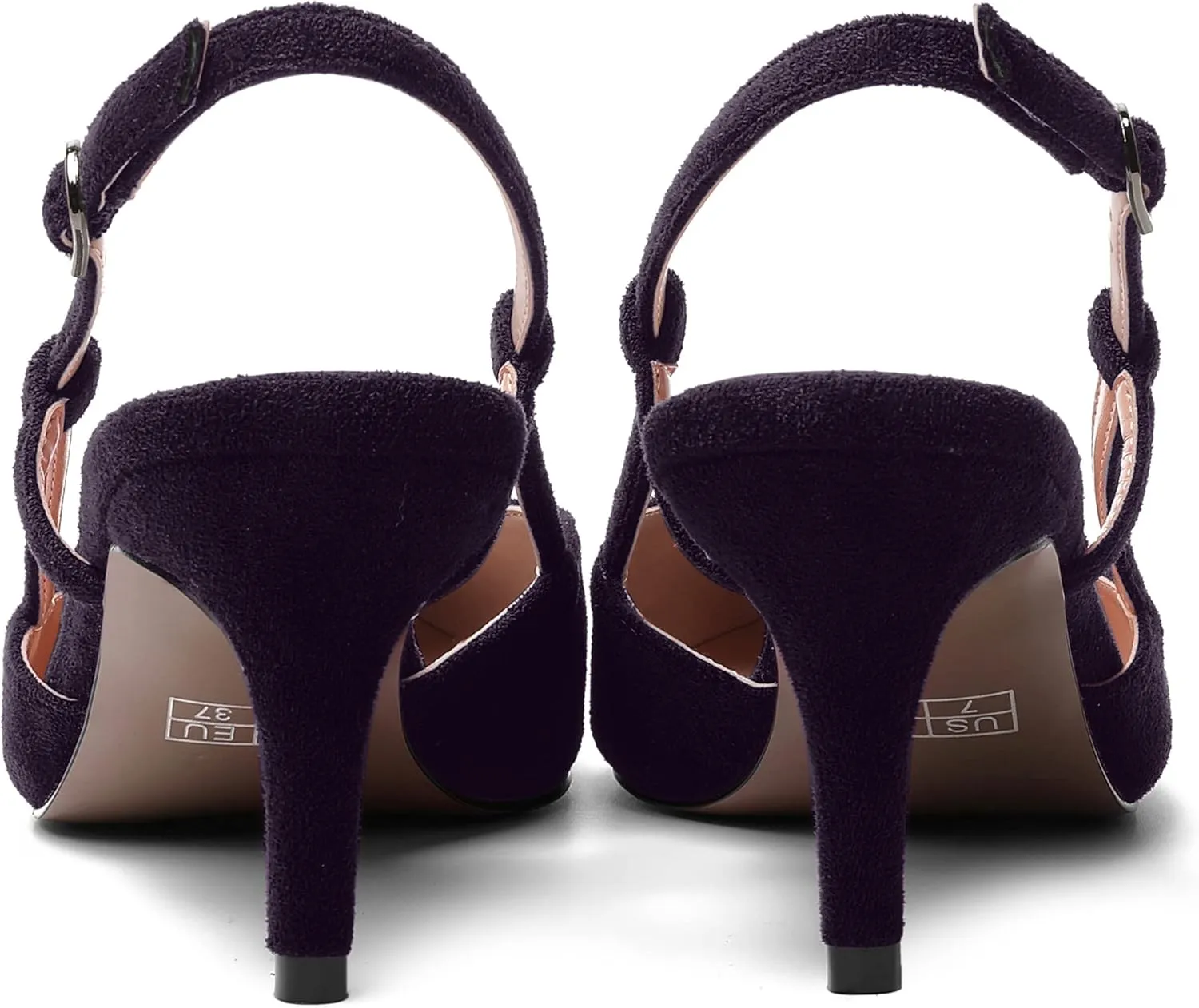 AMBELIGHT Womens Cute Office Square Toe Slingback Slip On Suede Kitten High Heel Pumps Shoes 2.5 Inch