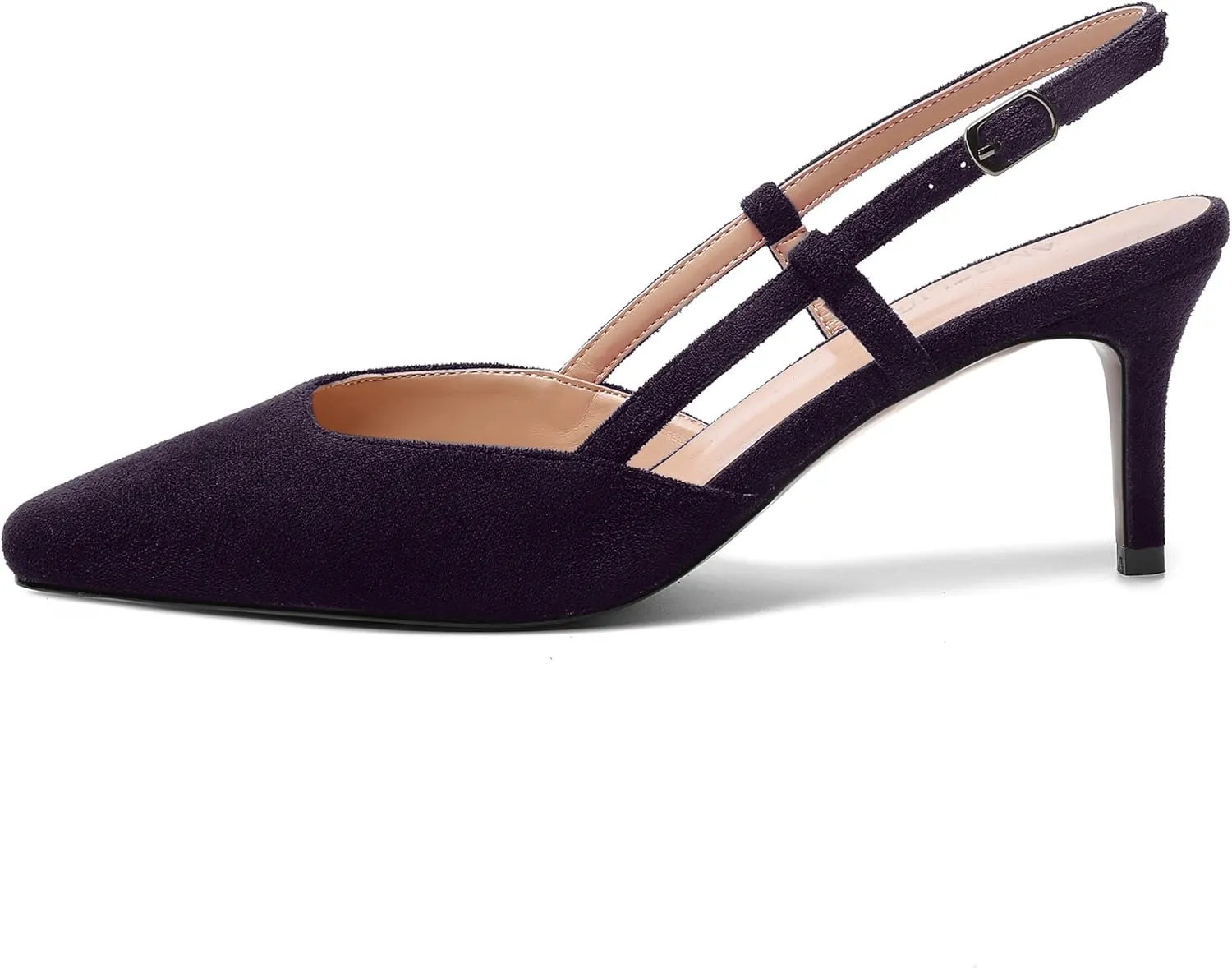 AMBELIGHT Womens Cute Office Square Toe Slingback Slip On Suede Kitten High Heel Pumps Shoes 2.5 Inch