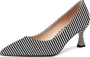AMBELIGHT Womens Office Slip On Patent Solid Pointed Toe Casual Kitten Mid Heel Pumps Shoes 2.5 Inch