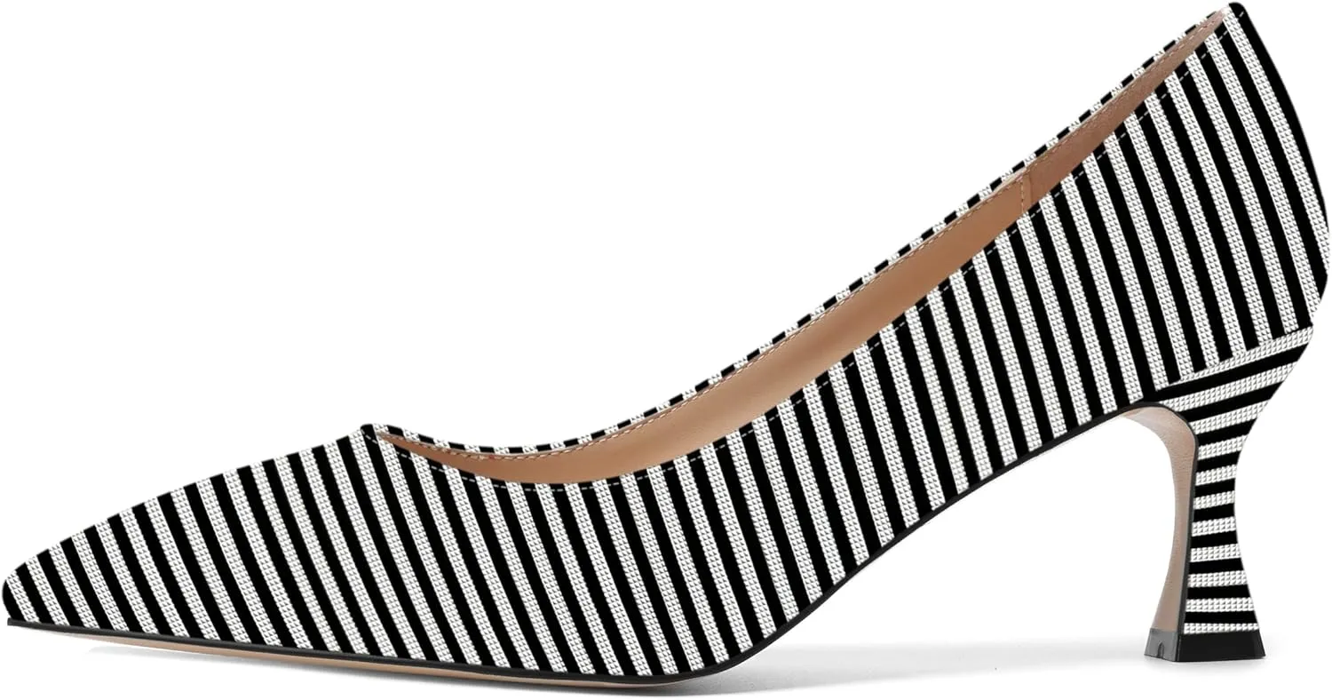 AMBELIGHT Womens Office Slip On Patent Solid Pointed Toe Casual Kitten Mid Heel Pumps Shoes 2.5 Inch