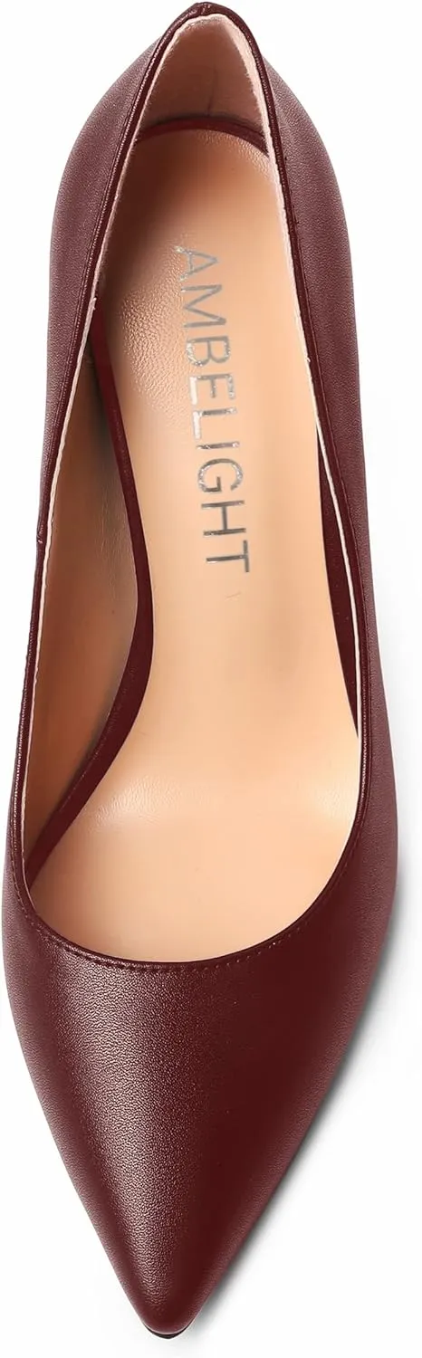 AMBELIGHT Womens Pointed Toe Evening Matte Dress Slip On Solid Stiletto High Heel Pumps Shoes 4 Inch