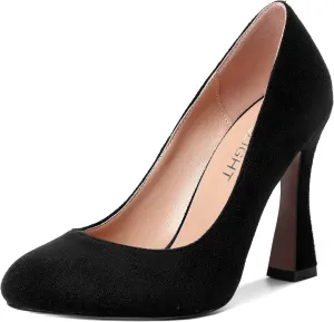 AMBELIGHT Womens Solid Suede Round Toe Elegant Dress Slip On Stiletto High Heel Pumps Shoes 4 Inch