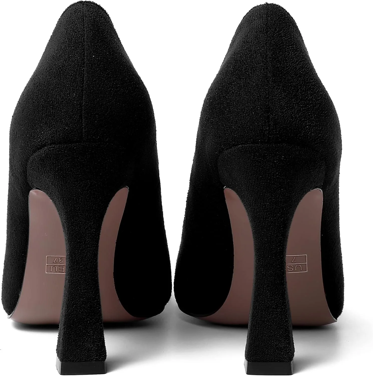 AMBELIGHT Womens Solid Suede Round Toe Elegant Dress Slip On Stiletto High Heel Pumps Shoes 4 Inch