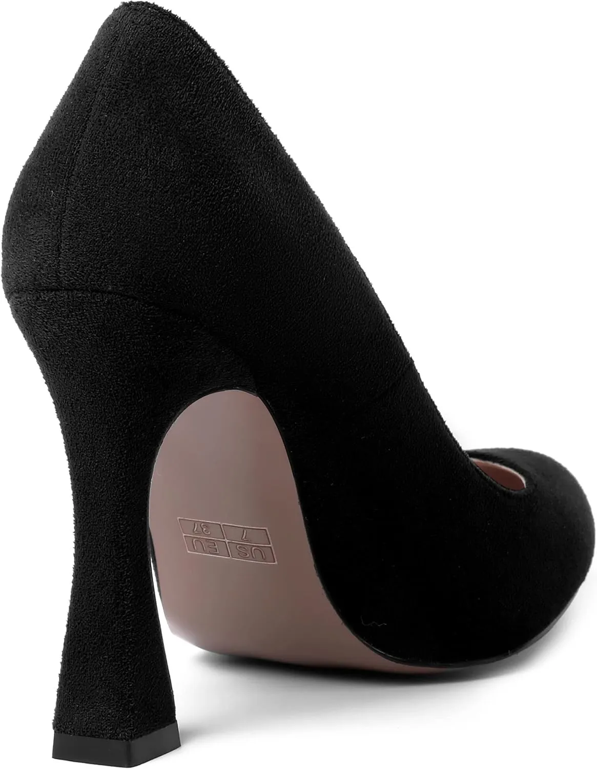 AMBELIGHT Womens Solid Suede Round Toe Elegant Dress Slip On Stiletto High Heel Pumps Shoes 4 Inch