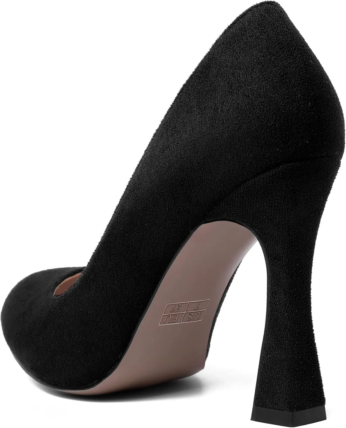 AMBELIGHT Womens Solid Suede Round Toe Elegant Dress Slip On Stiletto High Heel Pumps Shoes 4 Inch