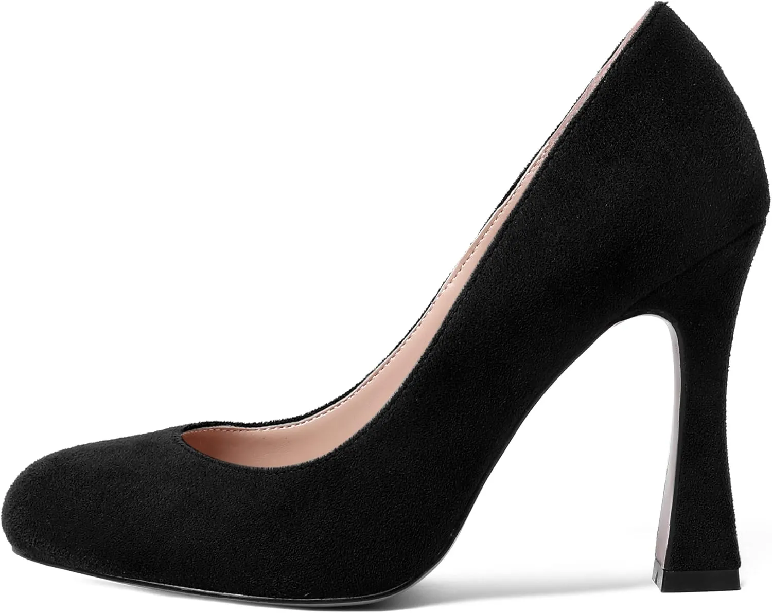AMBELIGHT Womens Solid Suede Round Toe Elegant Dress Slip On Stiletto High Heel Pumps Shoes 4 Inch