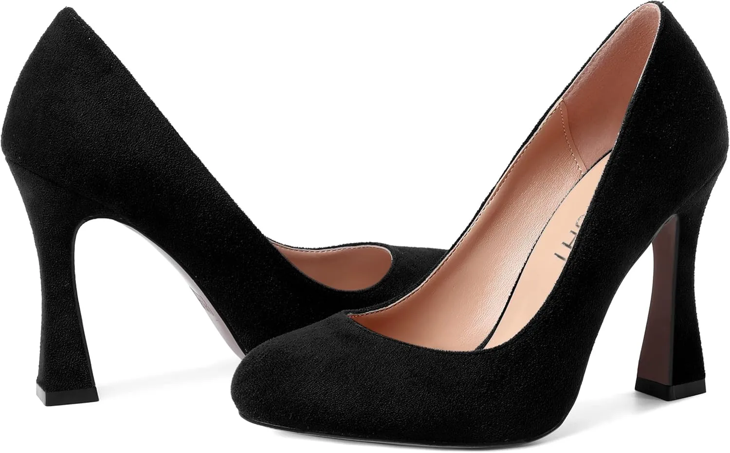 AMBELIGHT Womens Solid Suede Round Toe Elegant Dress Slip On Stiletto High Heel Pumps Shoes 4 Inch