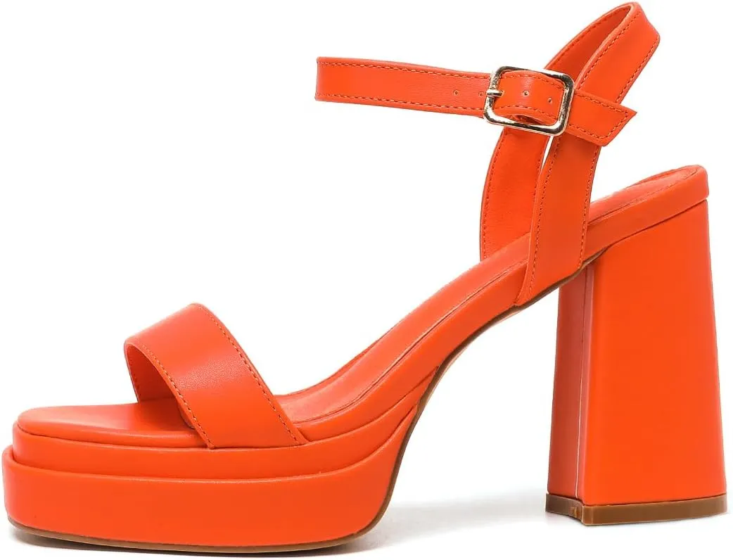 Amoji Women's 4 Inch Platform Chunky Heel Ankle Strap Block Heeled Sandals 311