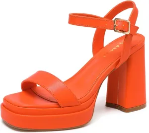 Amoji Women's 4 Inch Platform Chunky Heel Ankle Strap Block Heeled Sandals 311