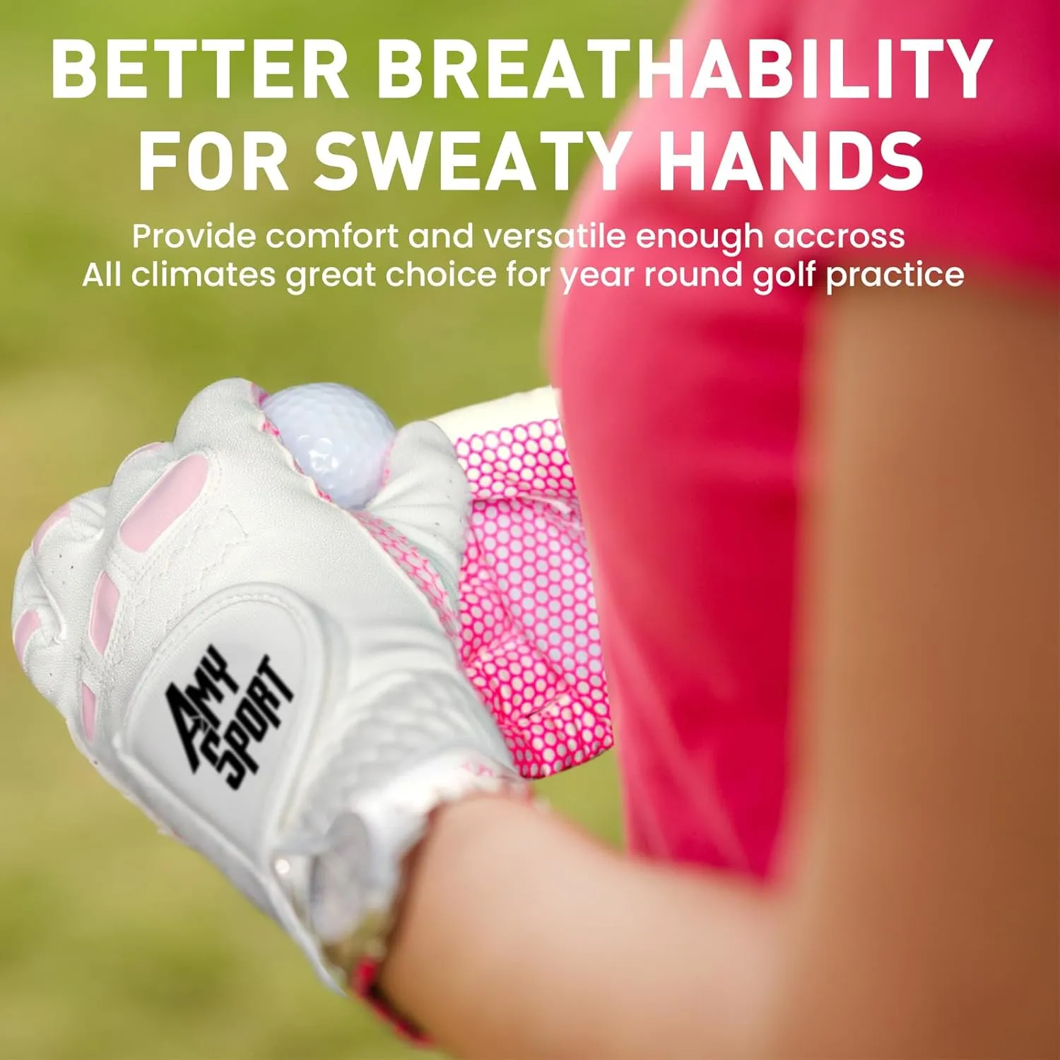 Amy Sport Golf Gloves Women Left Hand Right All Weather Rain Grip Value 2 Pack, Ladies Soft Pink Glove Lh Rh Both Hand Fit Size Small Medium Large XL
