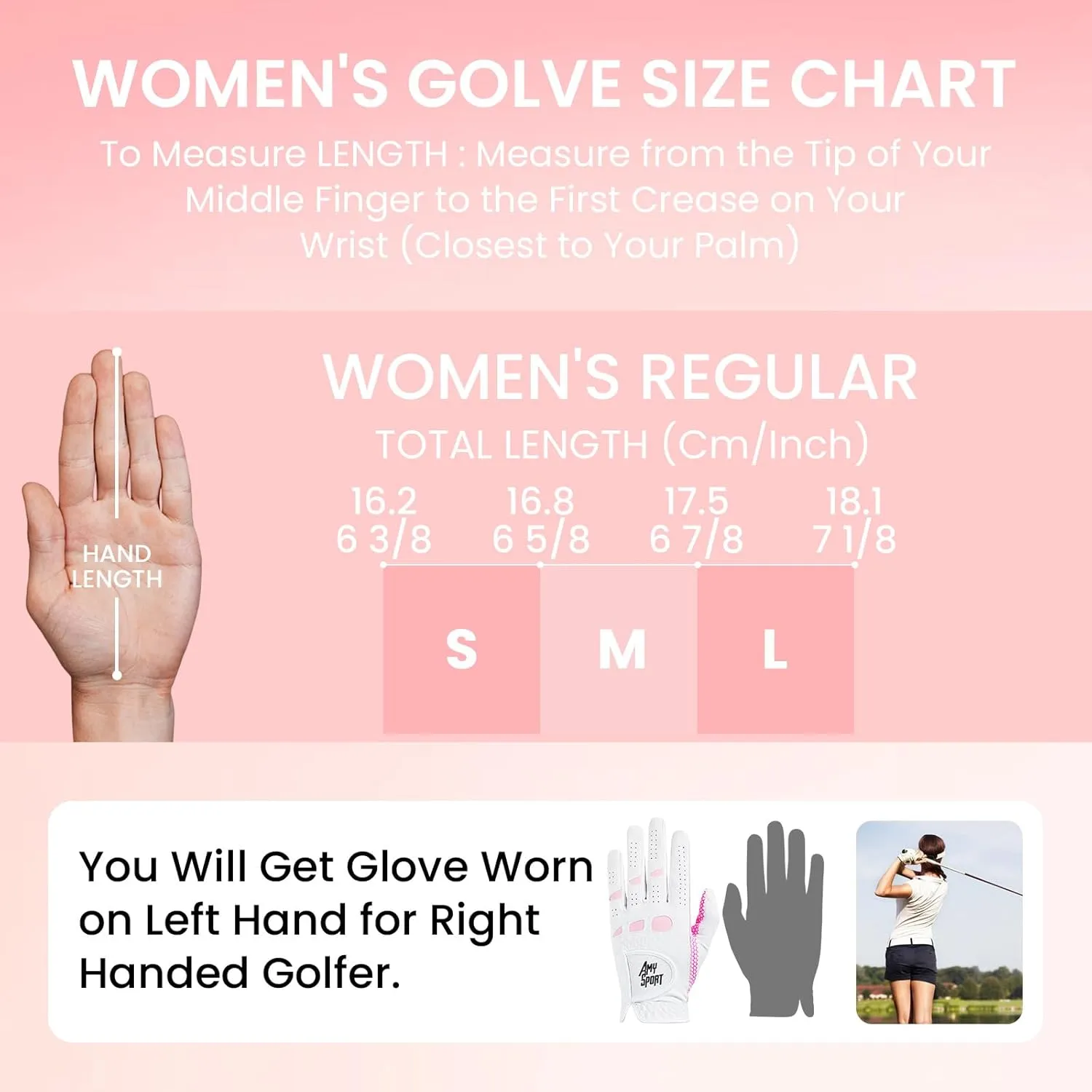 Amy Sport Golf Gloves Women Left Hand Right All Weather Rain Grip Value 2 Pack, Ladies Soft Pink Glove Lh Rh Both Hand Fit Size Small Medium Large XL