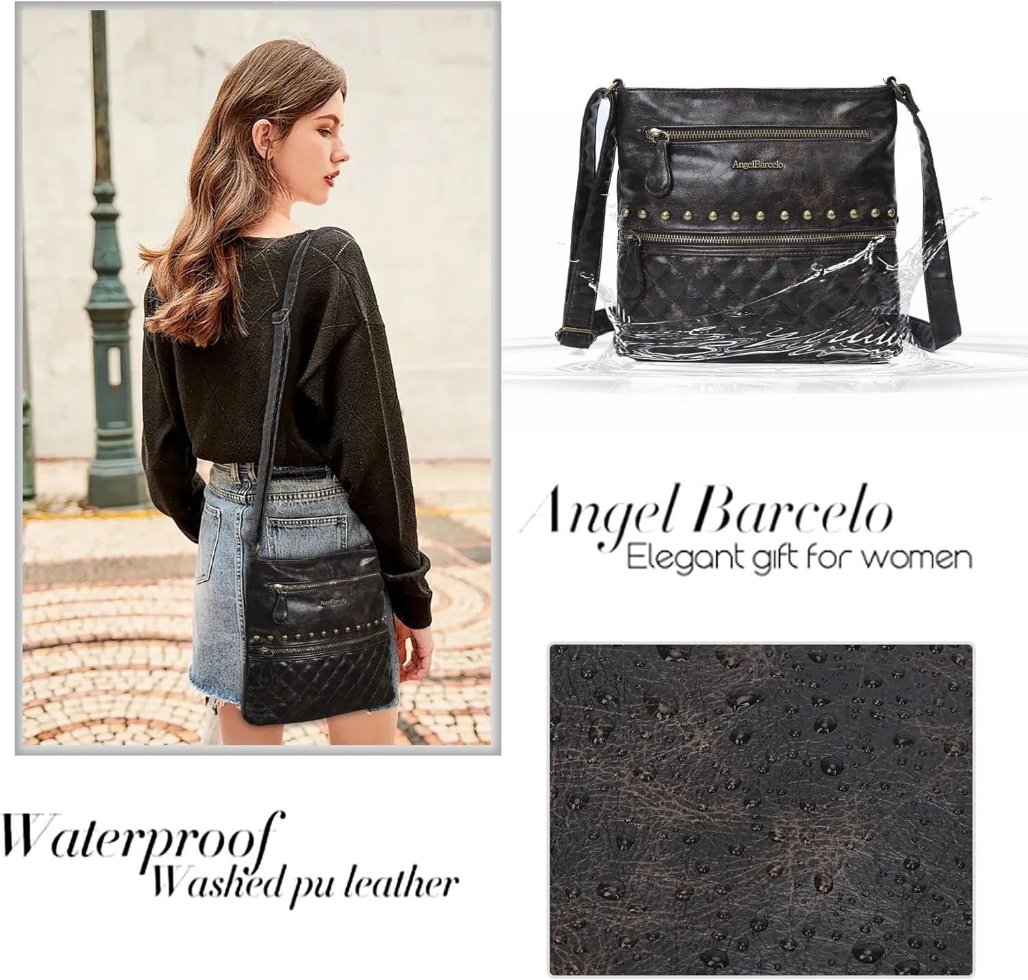 Angel Barcelo Crossbody Bags for Women,Ultra Soft Leather Purses for Women