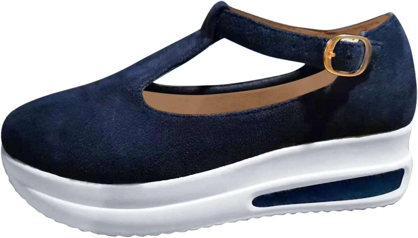 Aniywn Womens Platform Shoes Closed Toe Wedge Sandals Summer Casual Non-Slip Ankle T-Strap Comfort Shoes Walking Loafers