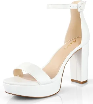 Ankis Chunky Platform Heels - 4 Inch Block Heeled Sandals for Women - Comfortable Open Toe Strappy Heels - Black, Nude, White, Silver, Gold - Summer Dress Shoes