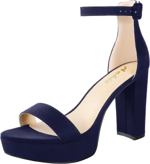 Ankis Chunky Platform Heels - 4 Inch Block Heeled Sandals for Women - Comfortable Open Toe Strappy Heels - Black, Nude, White, Silver, Gold - Summer Dress Shoes