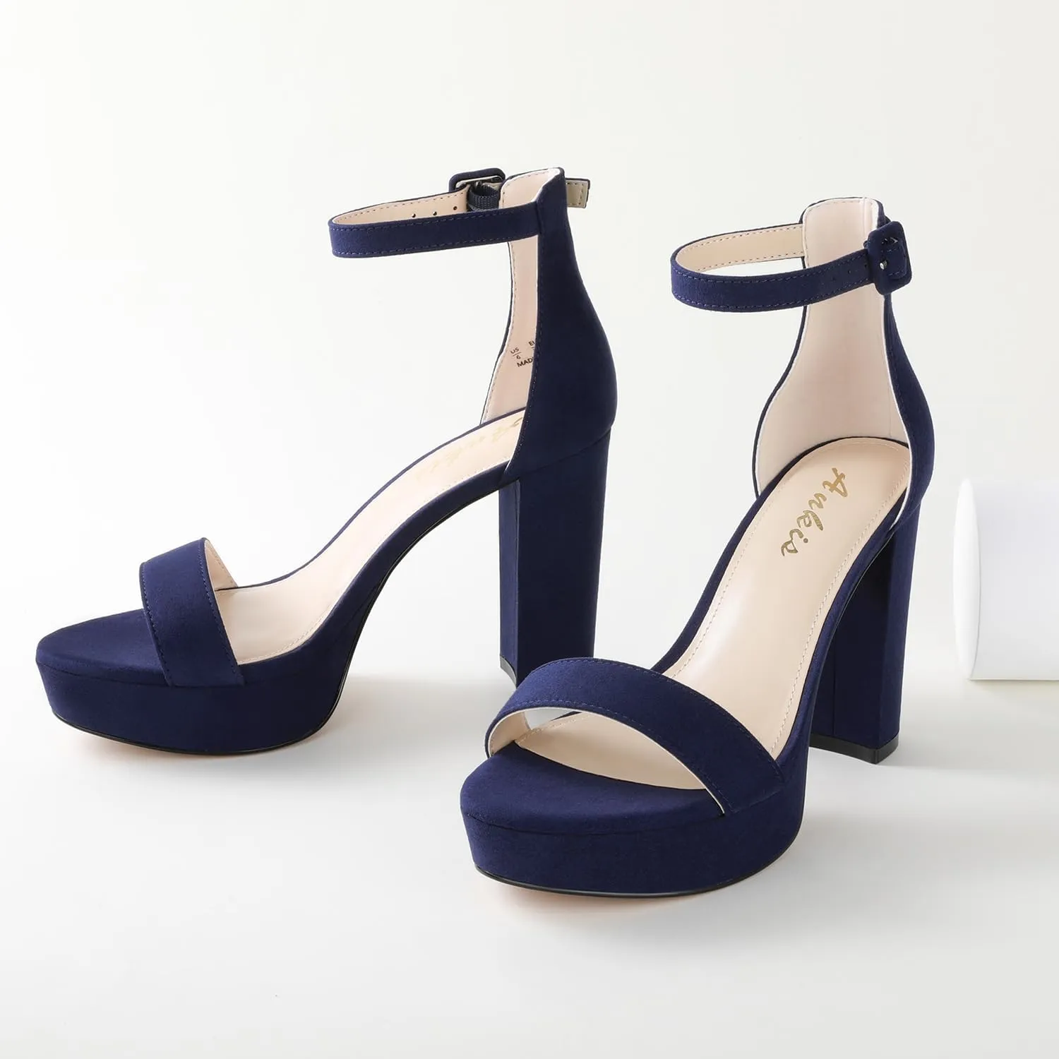 Ankis Chunky Platform Heels - 4 Inch Block Heeled Sandals for Women - Comfortable Open Toe Strappy Heels - Black, Nude, White, Silver, Gold - Summer Dress Shoes