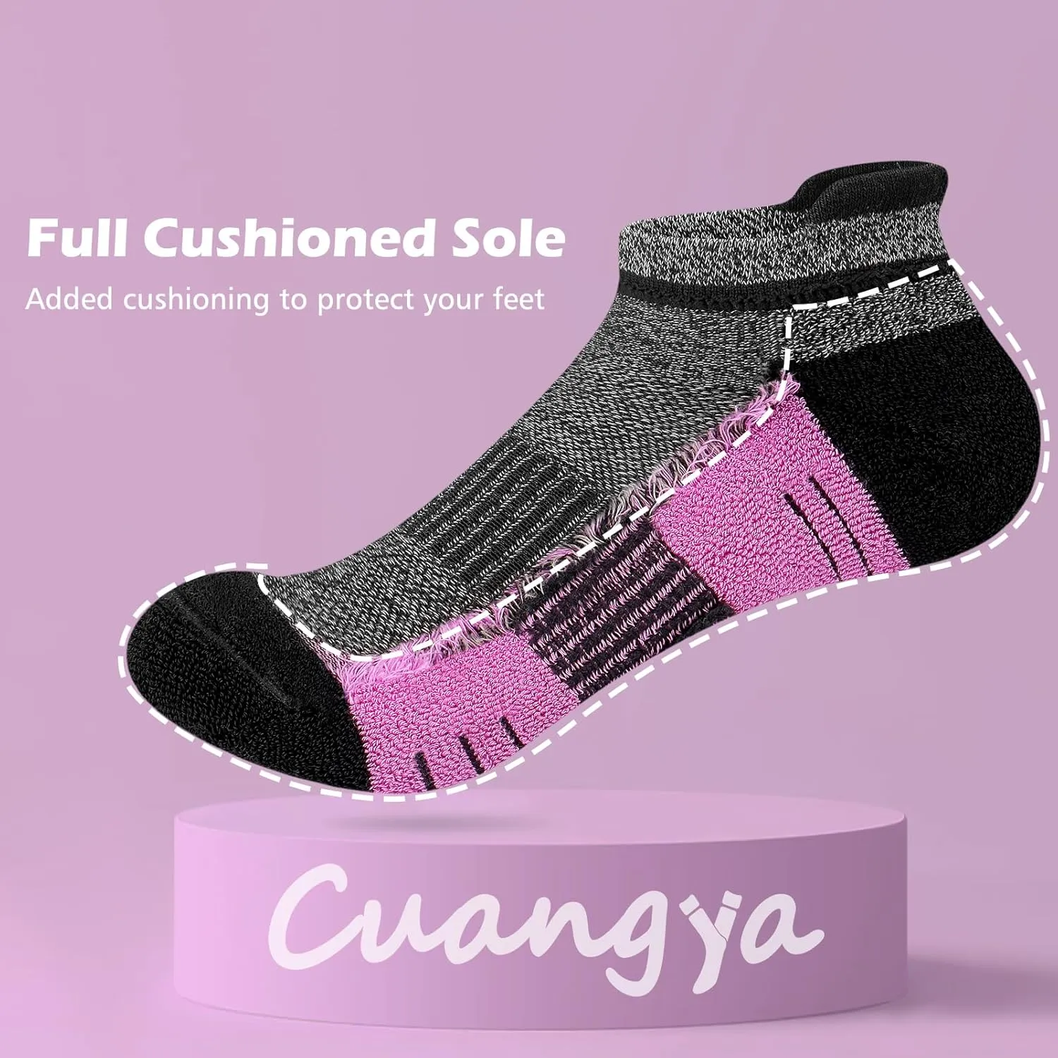 Ankle Socks Women Athletic No Show Socks Running Comfort Cushioned 5-Pairs