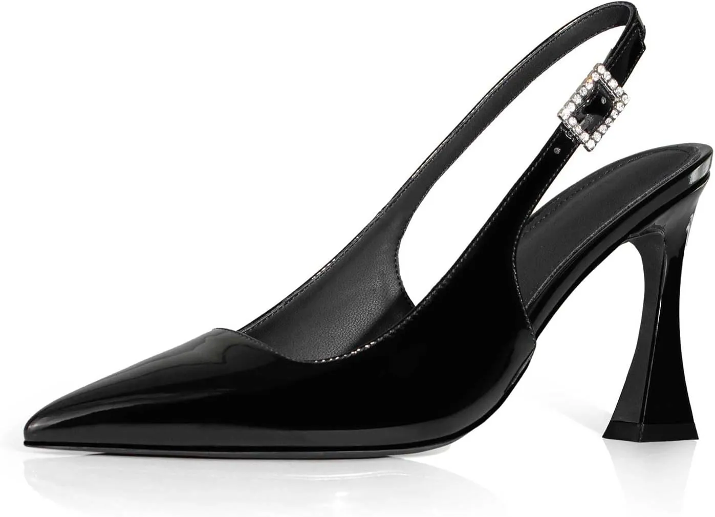 anteikira Women's Closed Toe High Spool Heel Buckle Slingback Pumps Patent Leather Stiletto Heels Fashion Wedding Party Evening Prom Heels for Women