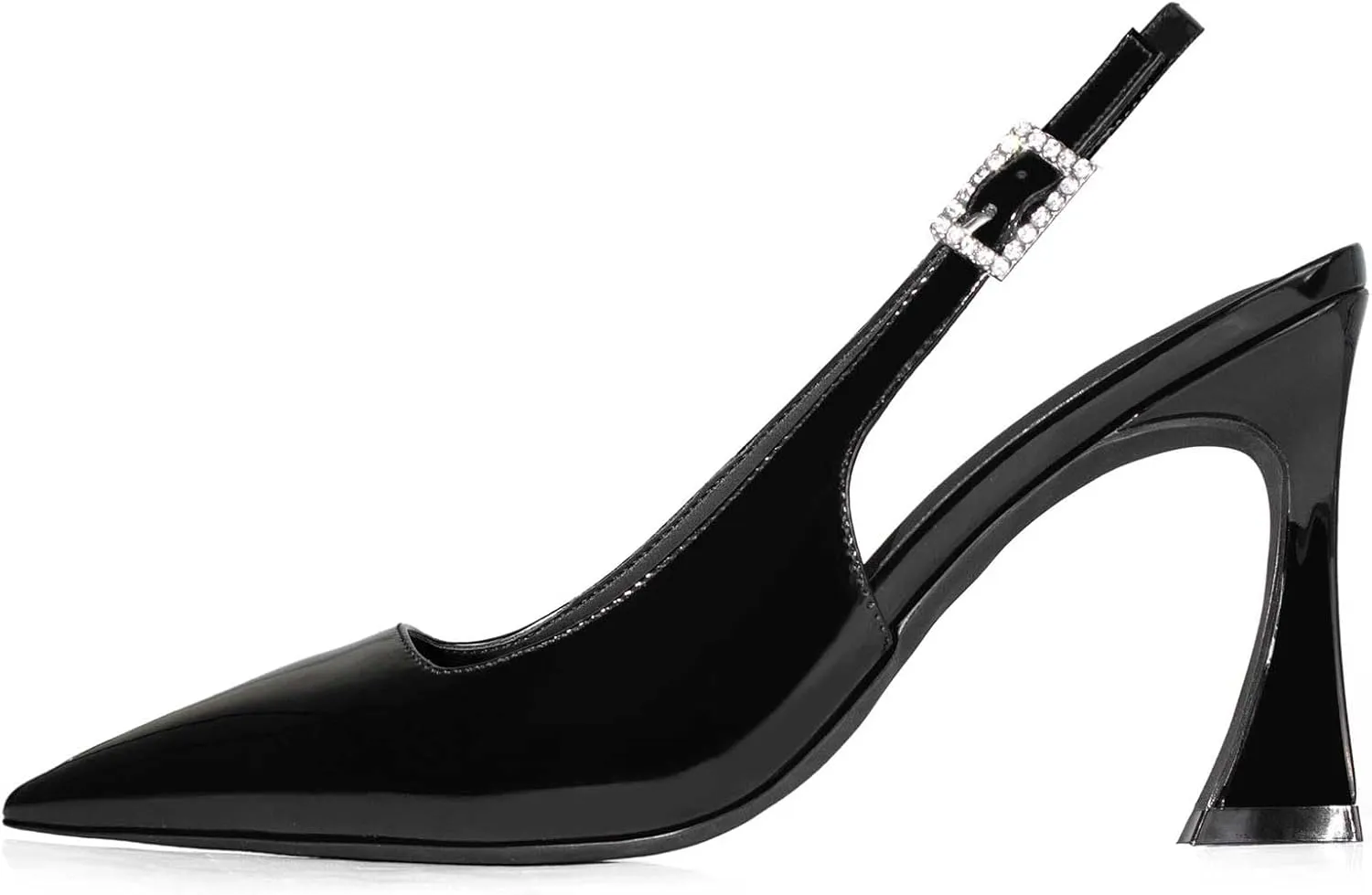 anteikira Women's Closed Toe High Spool Heel Buckle Slingback Pumps Patent Leather Stiletto Heels Fashion Wedding Party Evening Prom Heels for Women