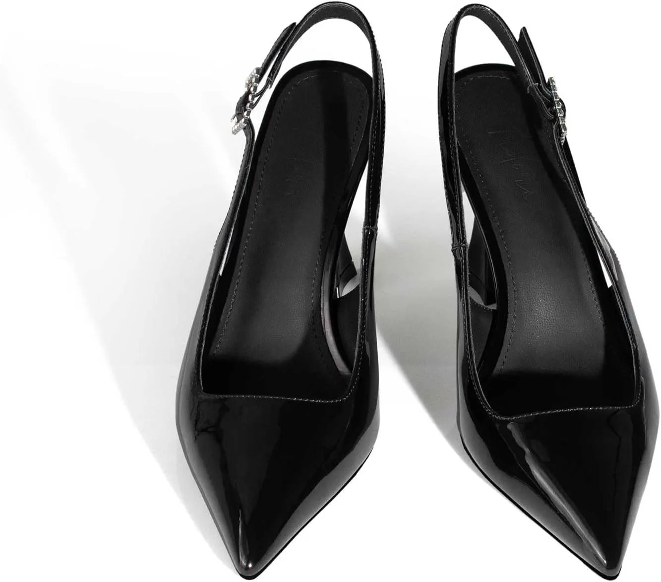 anteikira Women's Closed Toe High Spool Heel Buckle Slingback Pumps Patent Leather Stiletto Heels Fashion Wedding Party Evening Prom Heels for Women