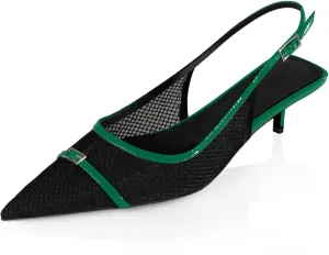 anteikira Women's Kitten Heel Mesh Slingback Pumps Low Heel Pointed Toe Buckle Fashion Dress Shoes Closed Toe Casual Work Office Slingbacks for Women