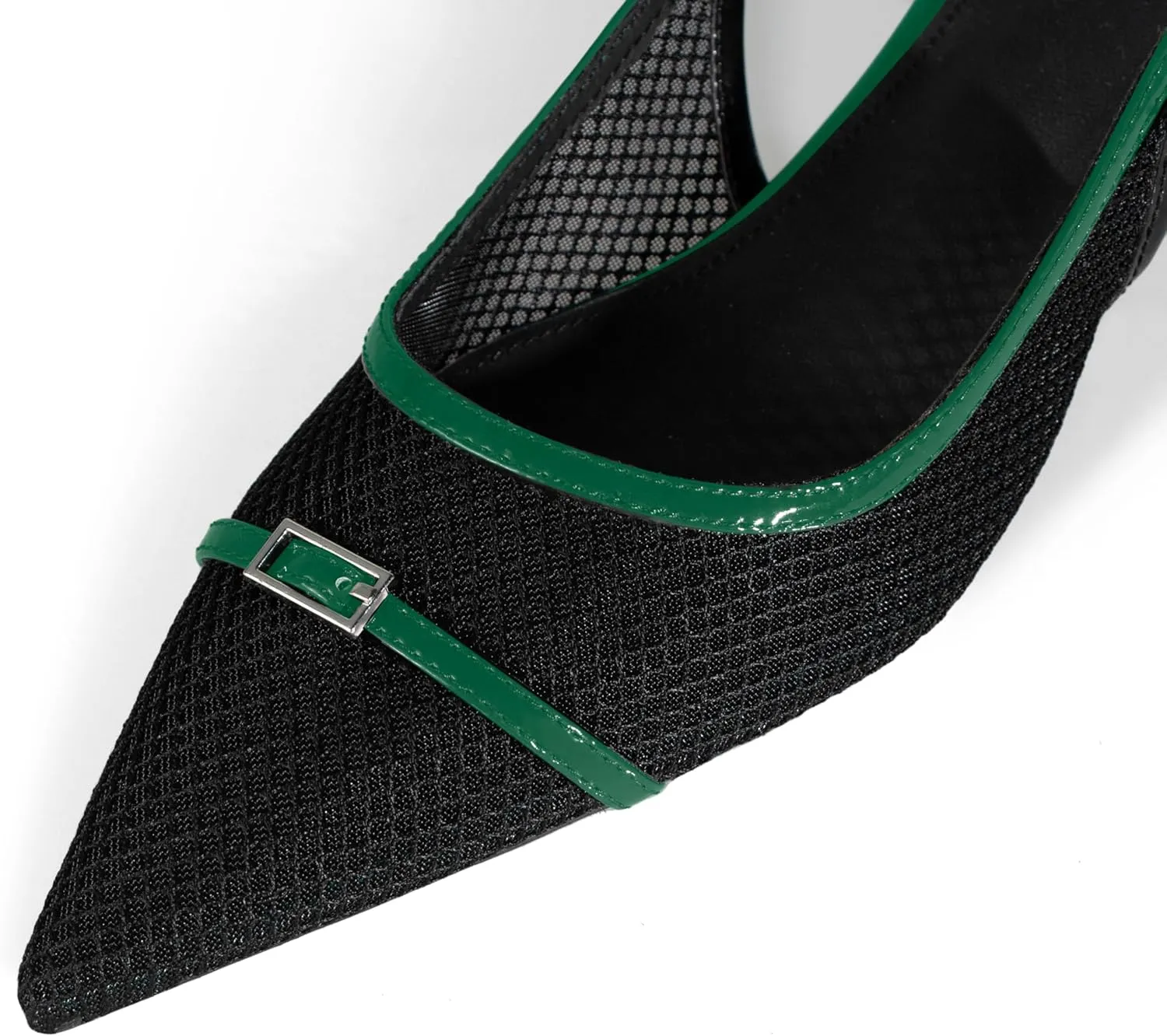 anteikira Women's Kitten Heel Mesh Slingback Pumps Low Heel Pointed Toe Buckle Fashion Dress Shoes Closed Toe Casual Work Office Slingbacks for Women