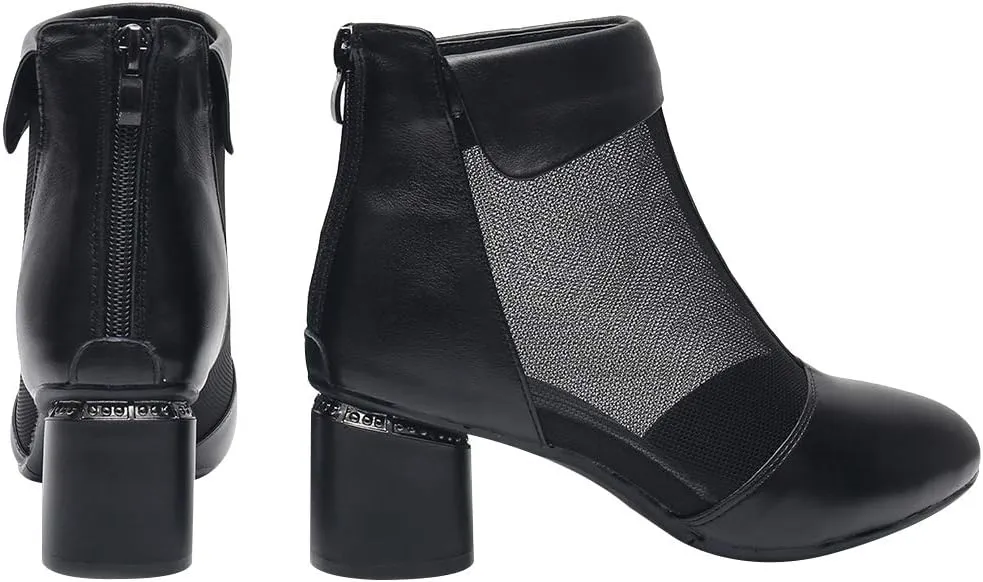ANUFER Women's Elegant Block Heel Ankle Boots Breathable Mesh Hollowed-out Summer Booties Pumps