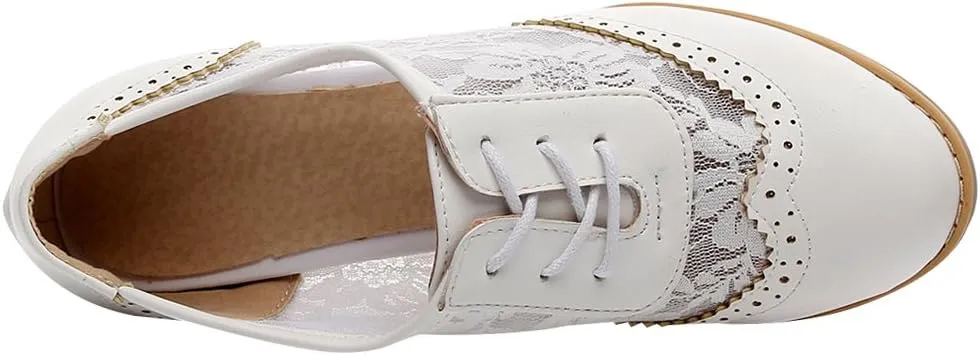 ANUFER Womens Elegant Lace Bridal Wedding Shoes Block Heel Oxfords Dress Shoes