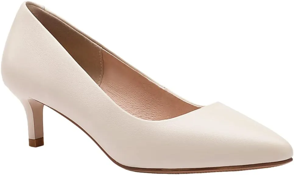 ANUFER Women's Full Genuine Leather 5CM/7CM/9CM High Heels Elegant Pointed Toe Pumps Office Work Shoes
