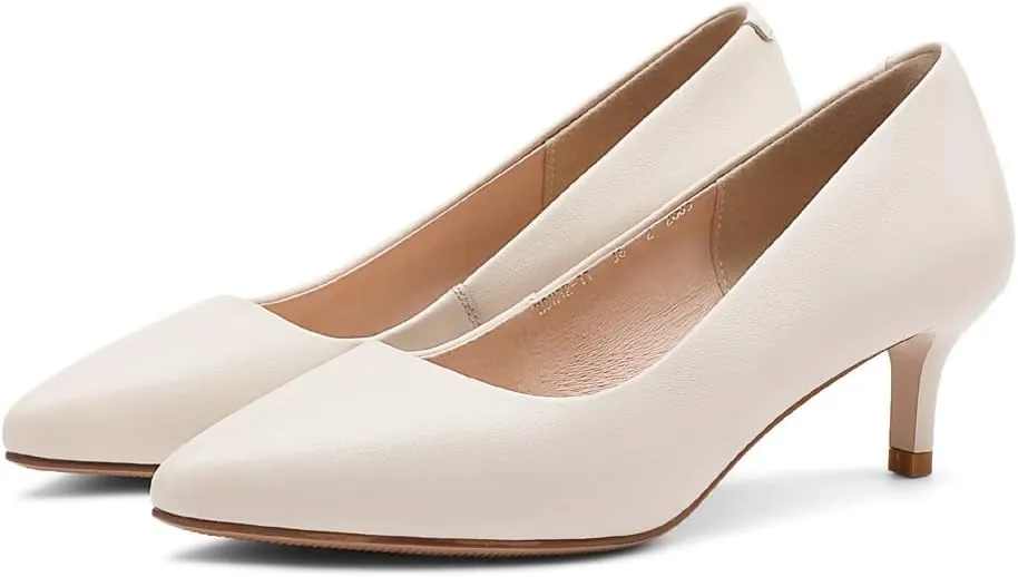 ANUFER Women's Full Genuine Leather 5CM/7CM/9CM High Heels Elegant Pointed Toe Pumps Office Work Shoes