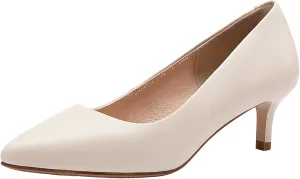 ANUFER Women's Full Genuine Leather 5CM/7CM/9CM High Heels Elegant Pointed Toe Pumps Office Work Shoes
