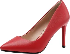 ANUFER Women's Full Genuine Leather 5CM/7CM/9CM High Heels Elegant Pointed Toe Pumps Office Work Shoes