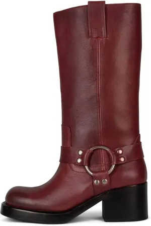 Arqa Studded Block Heel Riding Vintage Boots for Women Round Toe Knee High Western Boot Womens Pull on Platform Motorcycle Wide Calf Cowboy Boots Dress Tall Leather Boots