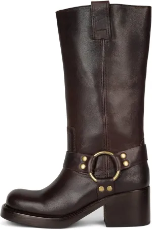 Arqa Studded Block Heel Riding Vintage Boots for Women Round Toe Knee High Western Boot Womens Pull on Platform Motorcycle Wide Calf Cowboy Boots Dress Tall Leather Boots