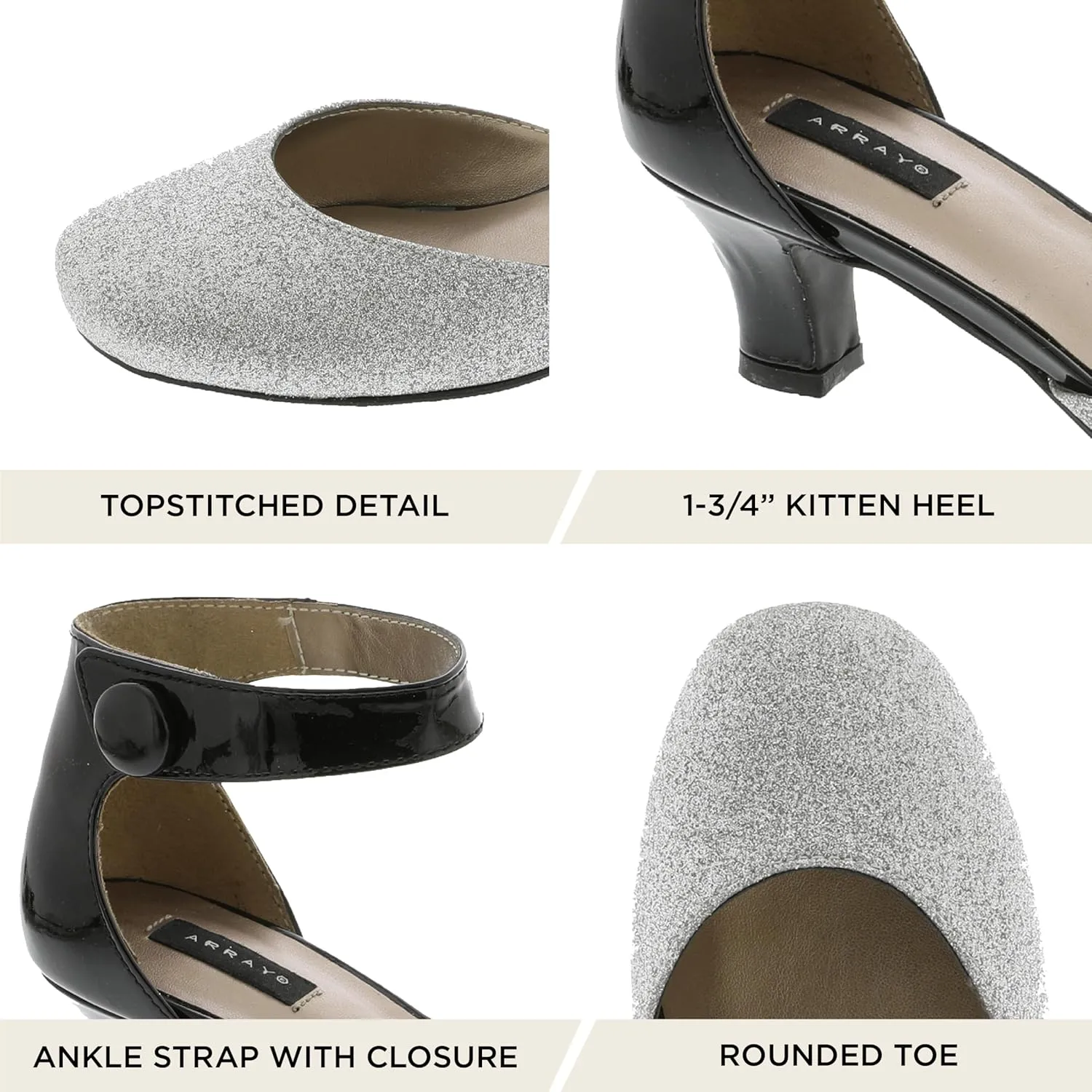 ARRAY Women's Charlie D'Orsay Low Heel Pump with Ankle Strap