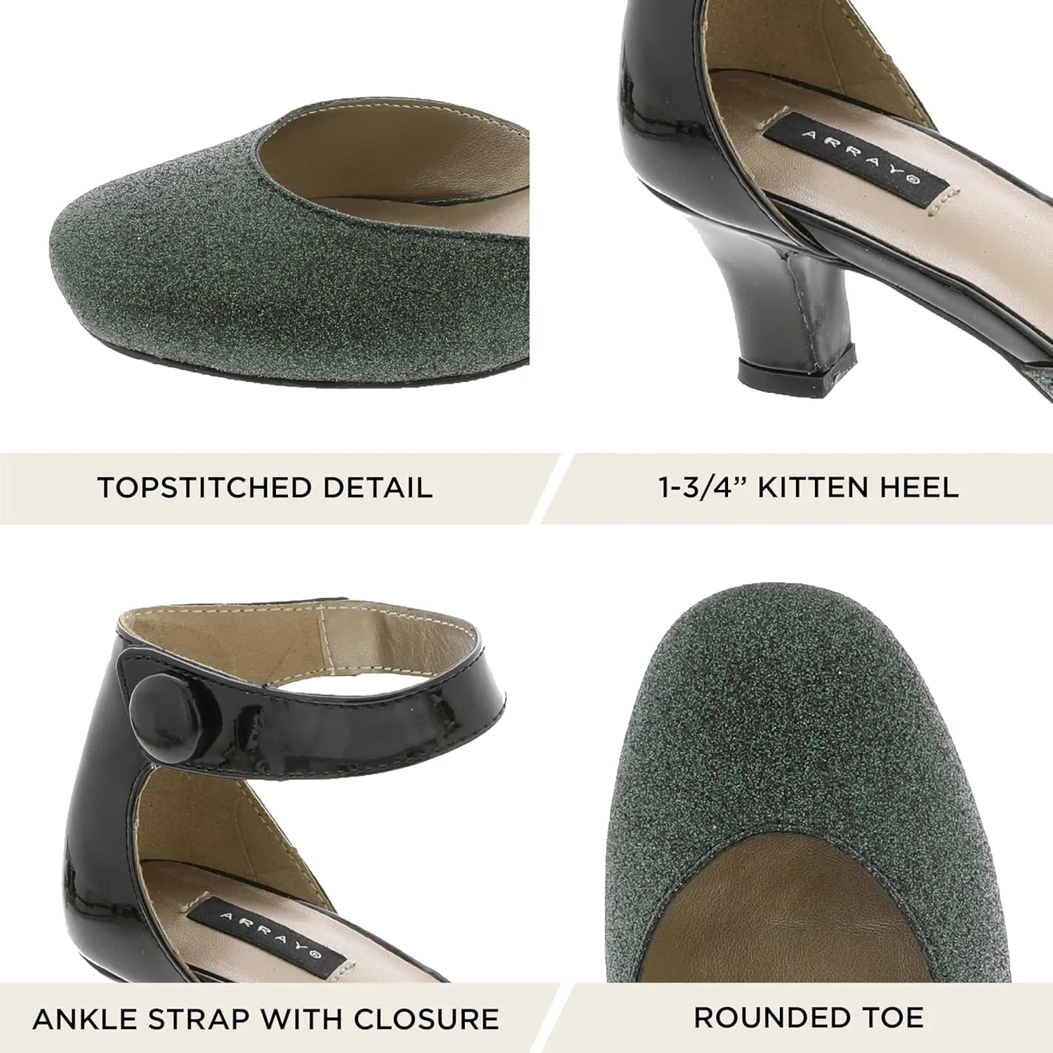 ARRAY Women's Charlie D'Orsay Low Heel Pump with Ankle Strap