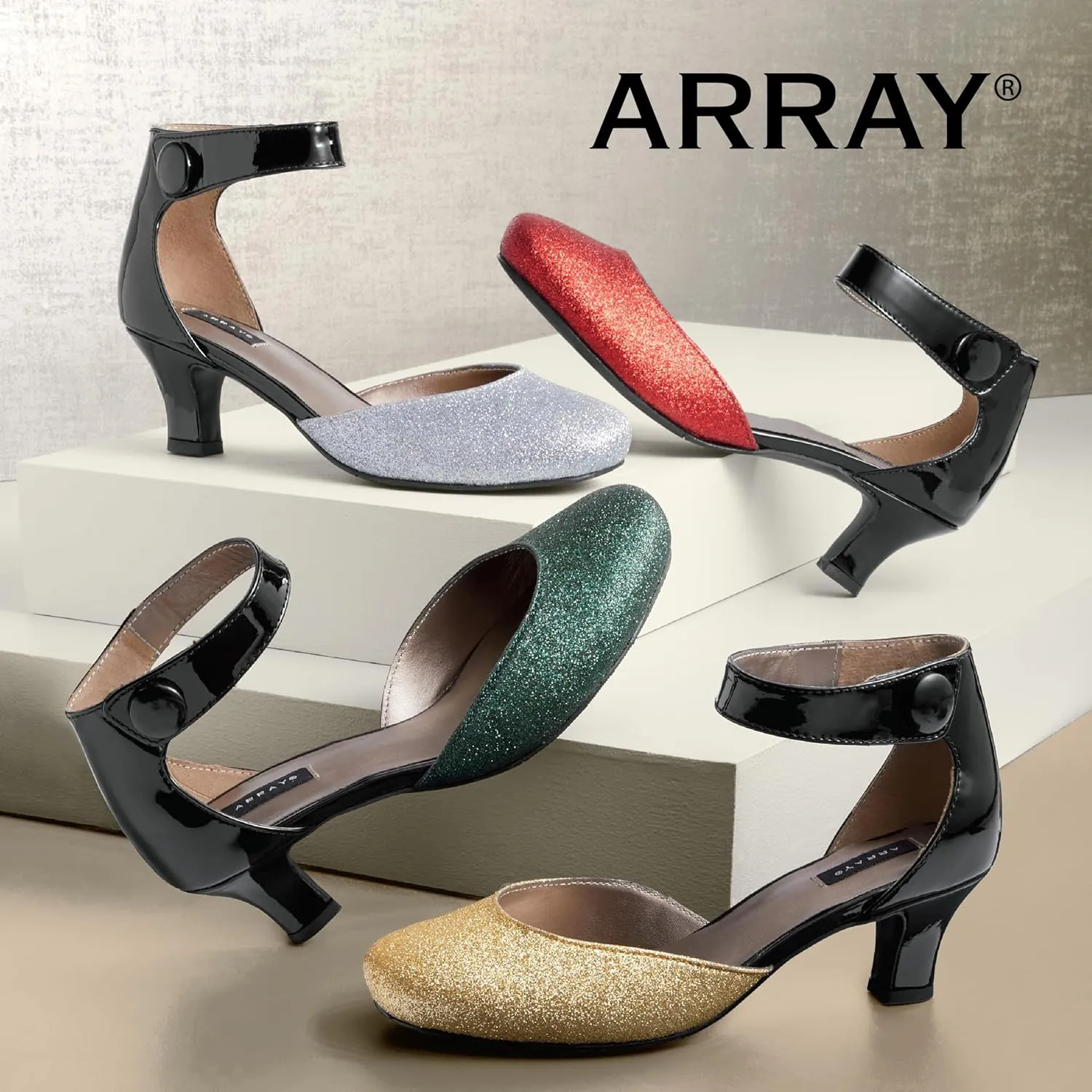 ARRAY Women's Charlie D'Orsay Low Heel Pump with Ankle Strap