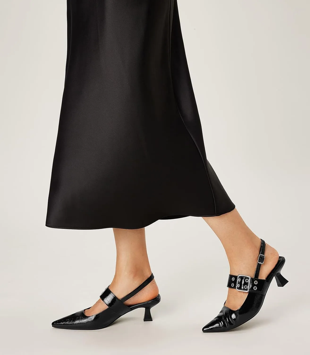 Arromic Kitten Heels for Women Pointed Toe Pumps Mary Jane Low Heel Slingback Heels Punk Style Fashion Shoes for Dating Party Working Dressy