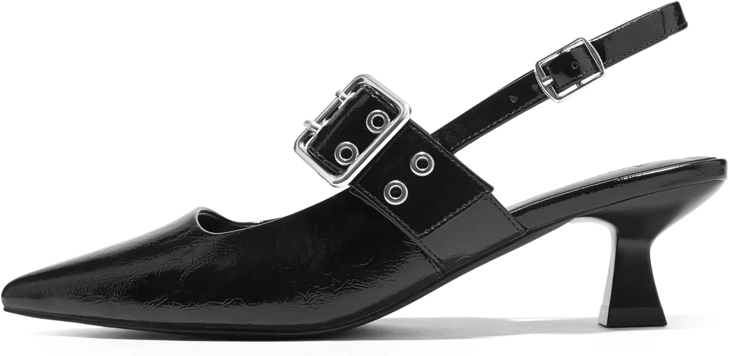 Arromic Kitten Heels for Women Pointed Toe Pumps Mary Jane Low Heel Slingback Heels Punk Style Fashion Shoes for Dating Party Working Dressy