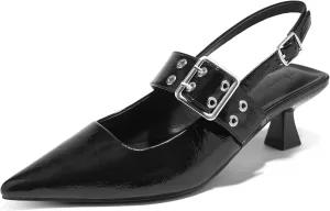 Arromic Kitten Heels for Women Pointed Toe Pumps Mary Jane Low Heel Slingback Heels Punk Style Fashion Shoes for Dating Party Working Dressy