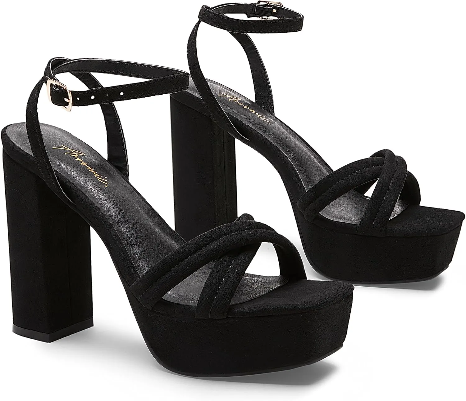 Arromic Women's Platform Heels High Chunky Sandals 4.5 Inches Square Open Toe Heeled Sandals Pink Gold White Black Nude Strappy Ankle Strap Sexy Pumps Y2K Dress Party Wedding Shoes