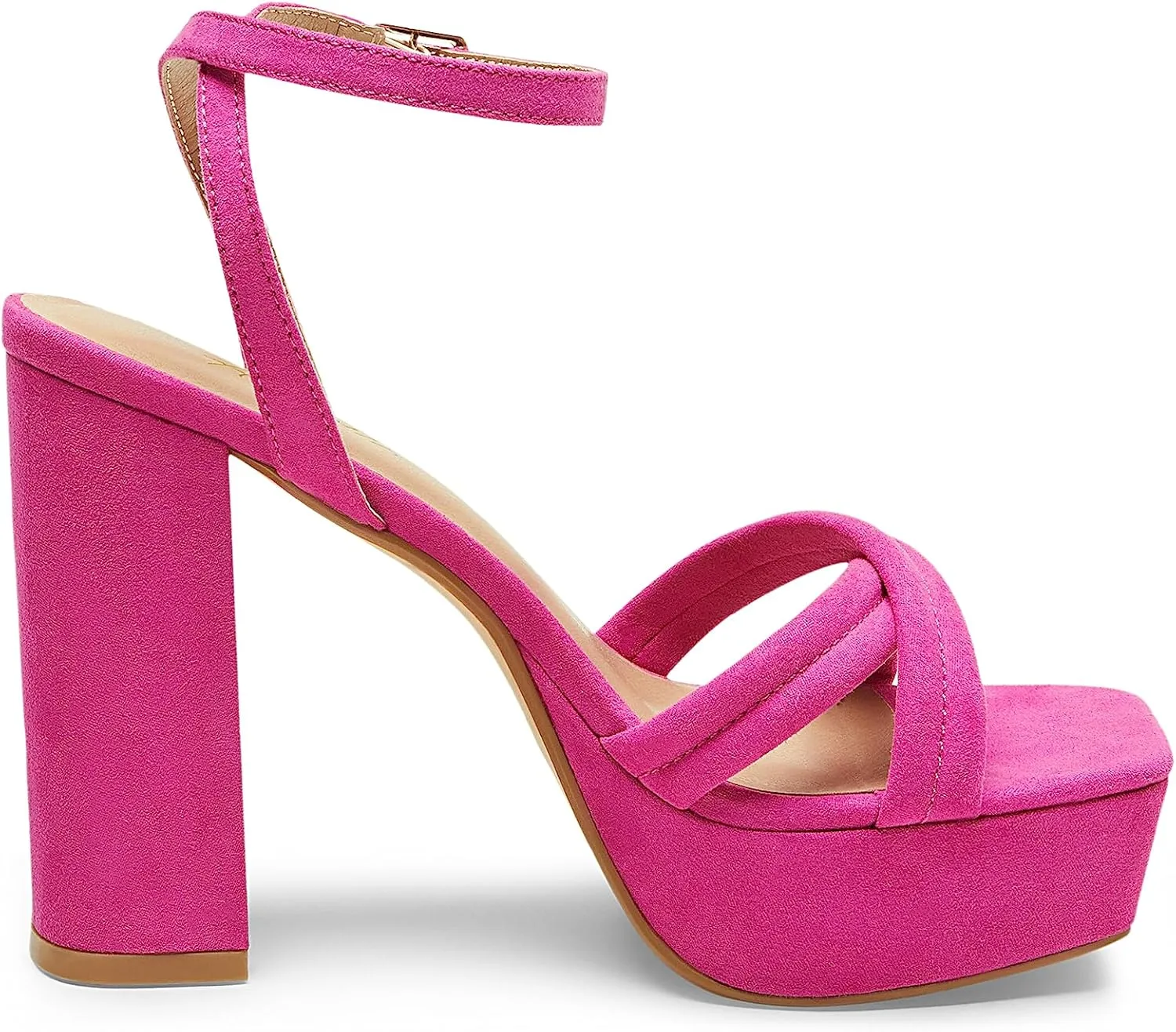 Arromic Women's Platform Heels High Chunky Sandals 4.5 Inches Square Open Toe Heeled Sandals Pink Gold White Black Nude Strappy Ankle Strap Sexy Pumps Y2K Dress Party Wedding Shoes