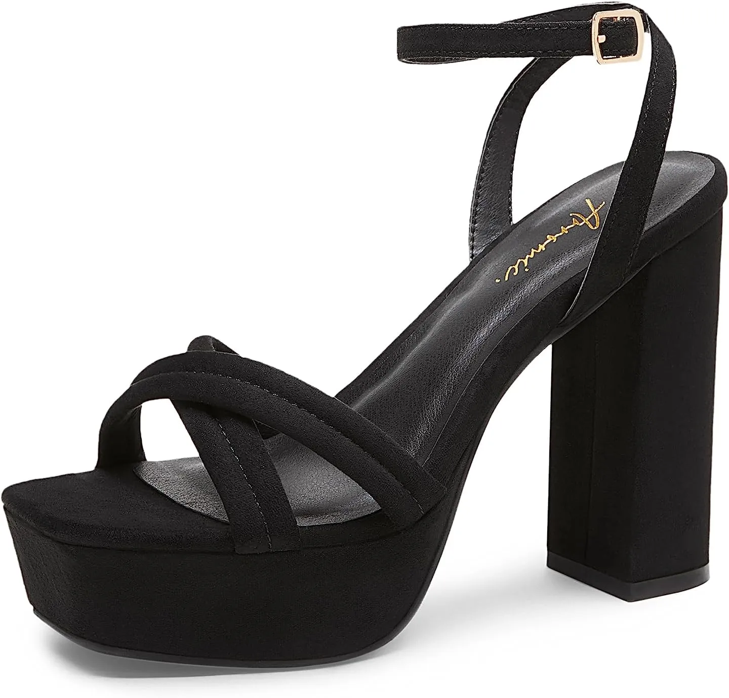 Arromic Women's Platform Heels High Chunky Sandals 4.5 Inches Square Open Toe Heeled Sandals Pink Gold White Black Nude Strappy Ankle Strap Sexy Pumps Y2K Dress Party Wedding Shoes