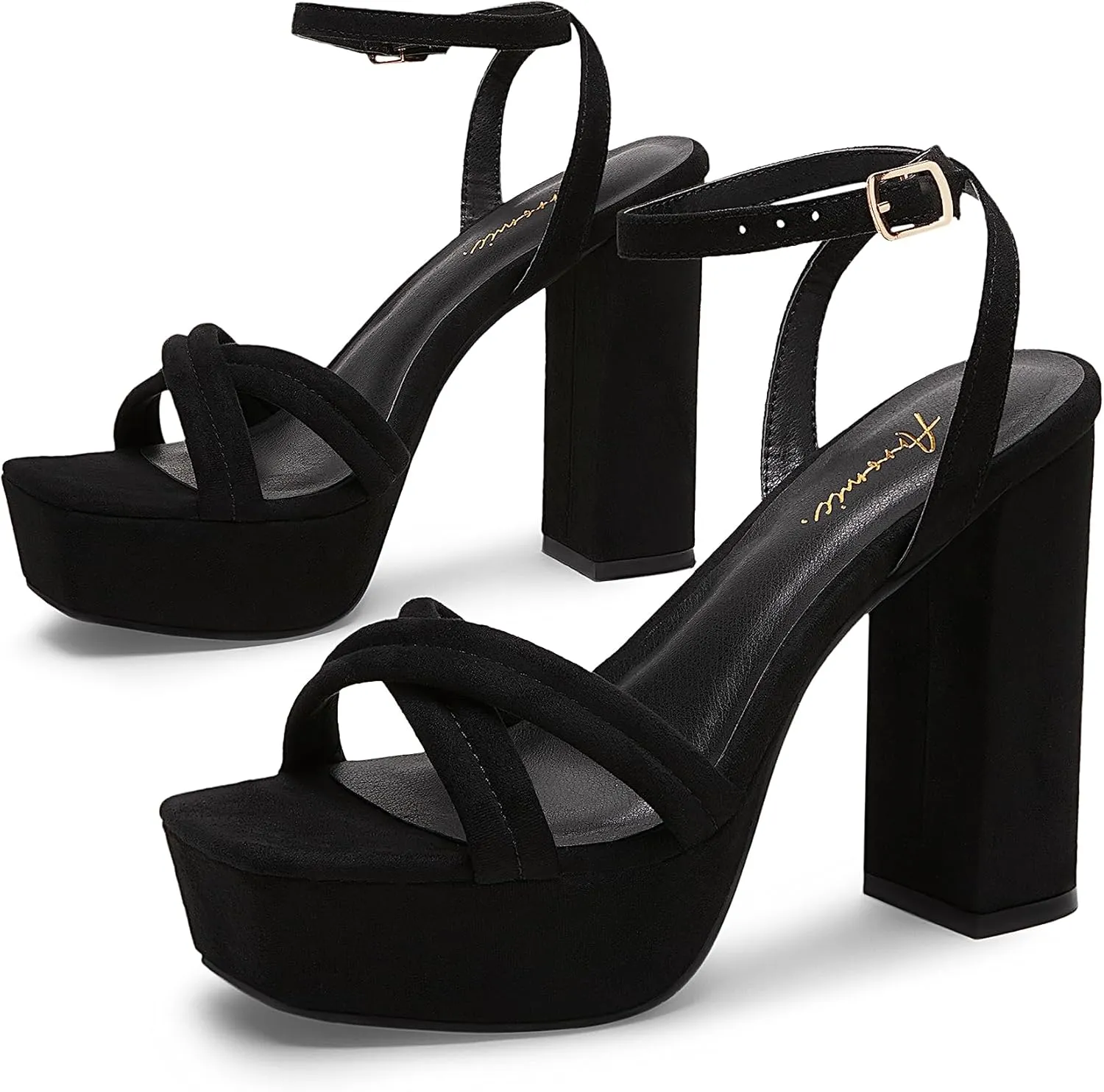 Arromic Women's Platform Heels High Chunky Sandals 4.5 Inches Square Open Toe Heeled Sandals Pink Gold White Black Nude Strappy Ankle Strap Sexy Pumps Y2K Dress Party Wedding Shoes