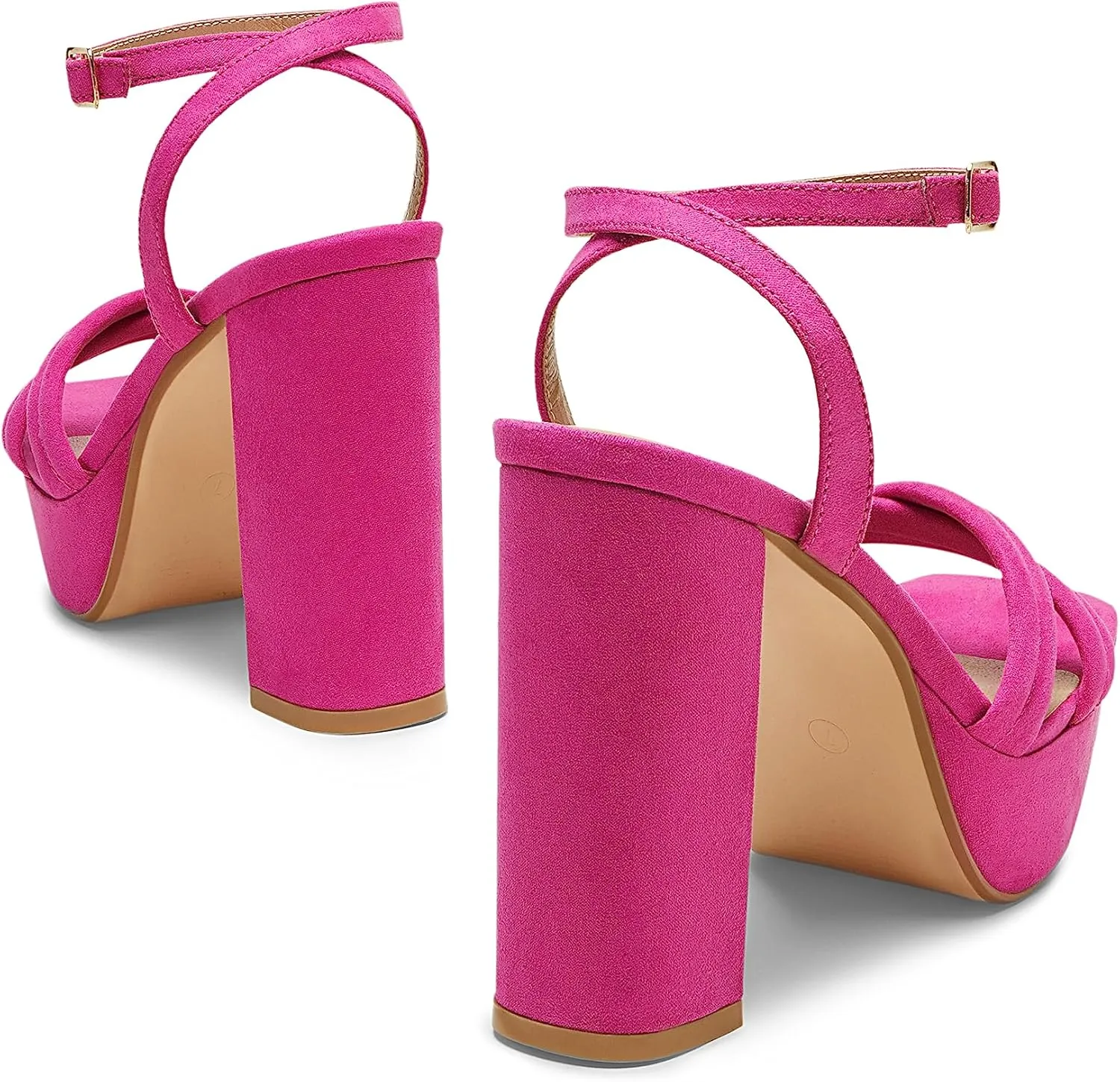 Arromic Women's Platform Heels High Chunky Sandals 4.5 Inches Square Open Toe Heeled Sandals Pink Gold White Black Nude Strappy Ankle Strap Sexy Pumps Y2K Dress Party Wedding Shoes