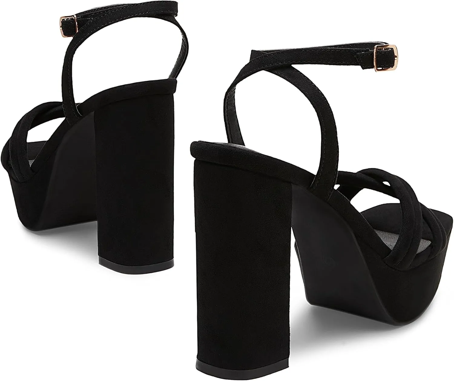 Arromic Women's Platform Heels High Chunky Sandals 4.5 Inches Square Open Toe Heeled Sandals Pink Gold White Black Nude Strappy Ankle Strap Sexy Pumps Y2K Dress Party Wedding Shoes